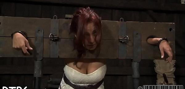  Wicked fastened up slave receives pounderous caning